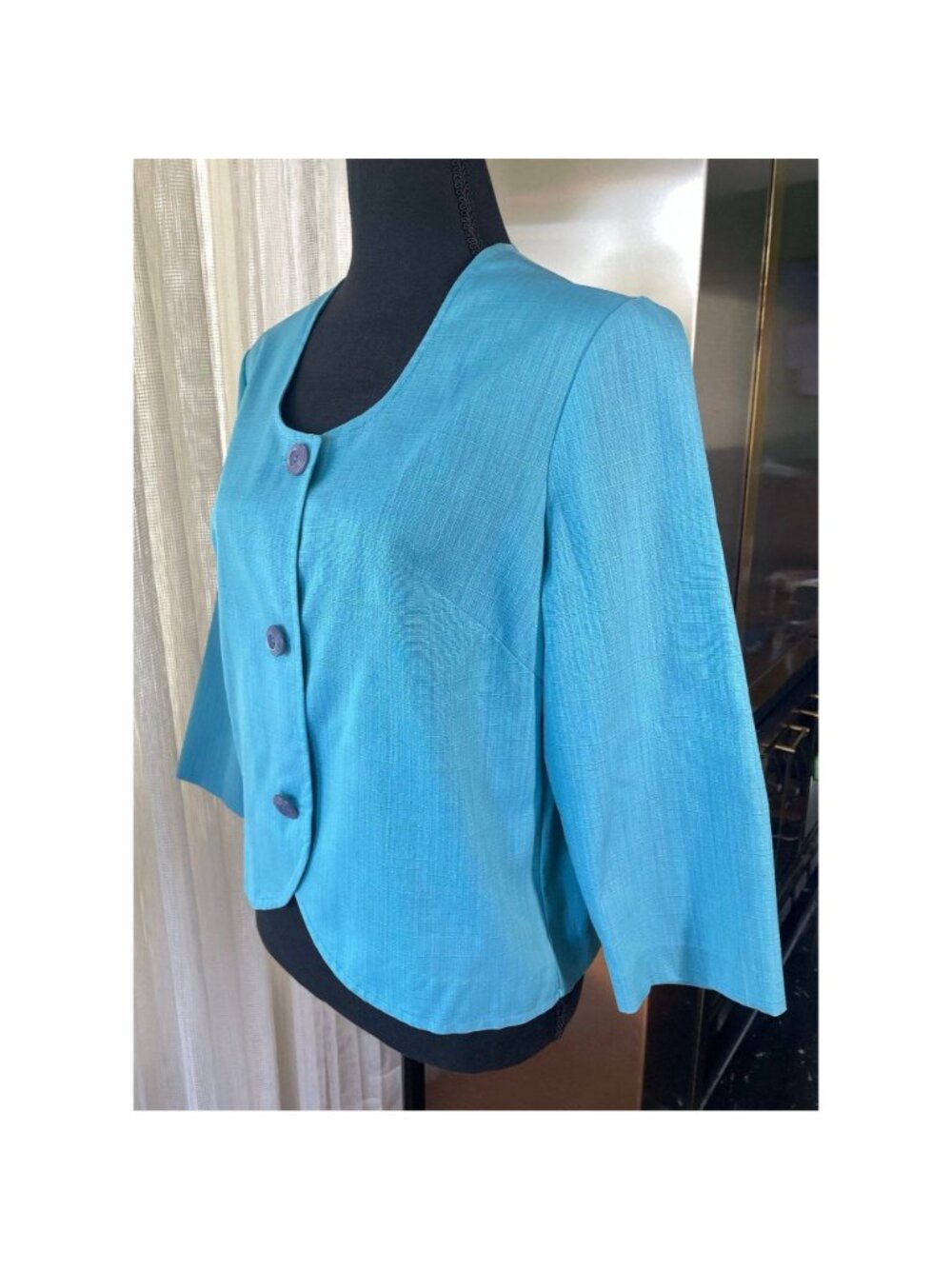 Vintage 1980s blue jacket, Koret of California, short blazer, size 6/8 (Medium)